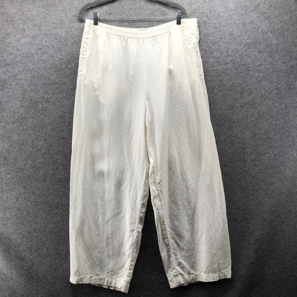 Elemente Clemente 100% Linen Pants Womens 3 (L) White Ivory Pull On Wide Leg